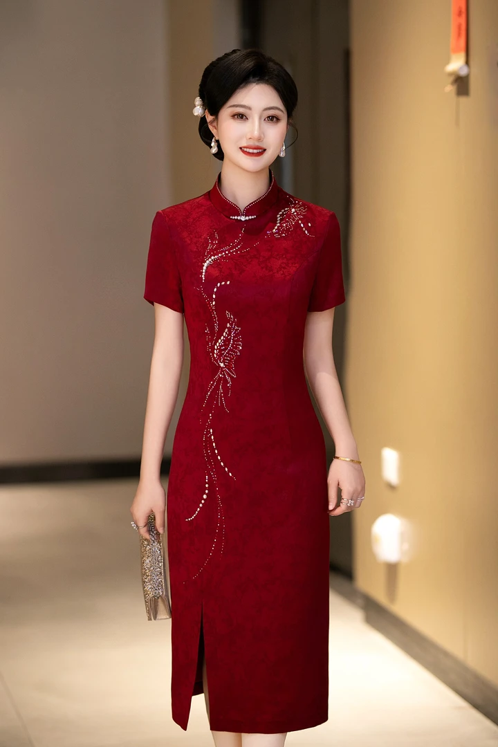 婚宴妈妈装礼服酒高端年轻款夏季平时可穿显瘦结婚喜婆婆连衣裙