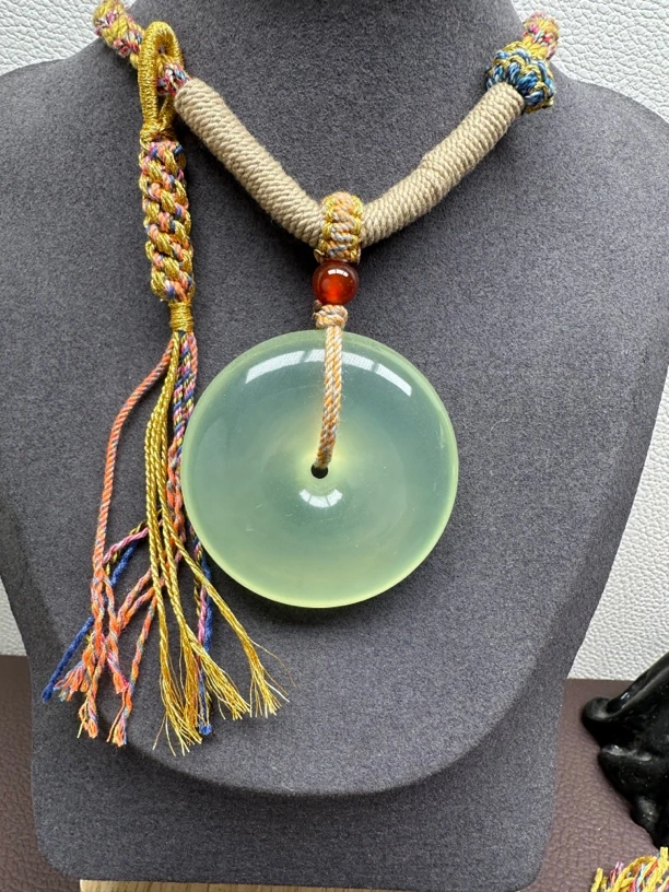 岫玉大平安扣毛衣链 不跑水