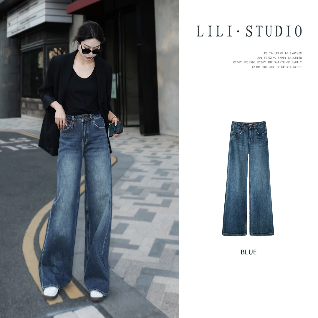 【夏诺多吉】港风丨秋季高级感高腰直筒牛仔裤显瘦天花板宽松复古