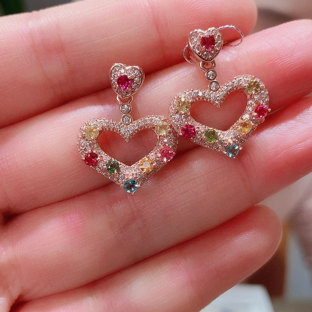 爱***猫银S925镶嵌耳饰碧玺