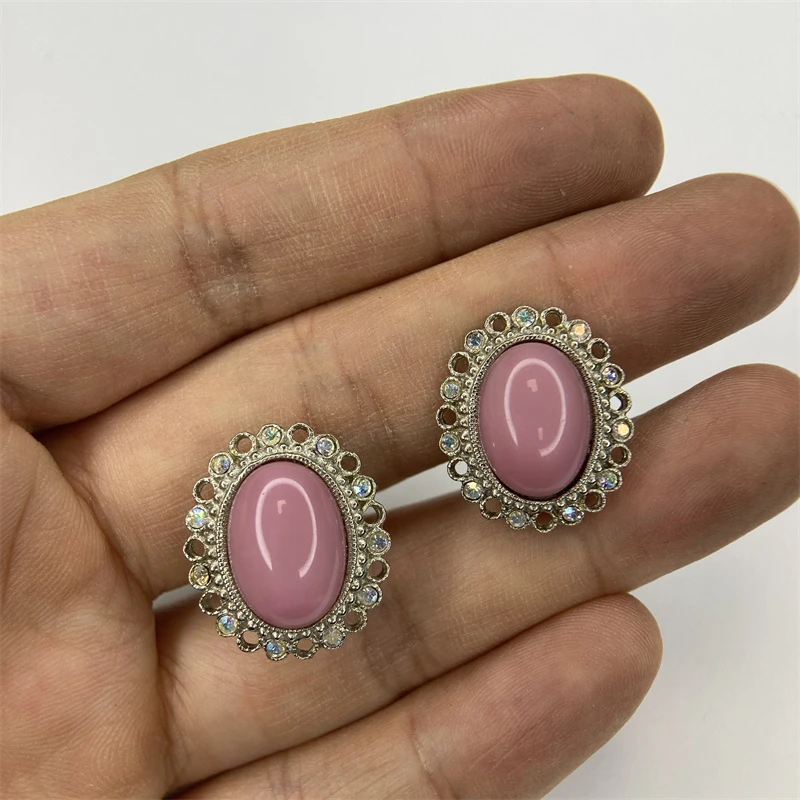 合金耳饰 粉色琉璃花边耳环1-9【2070116-007】