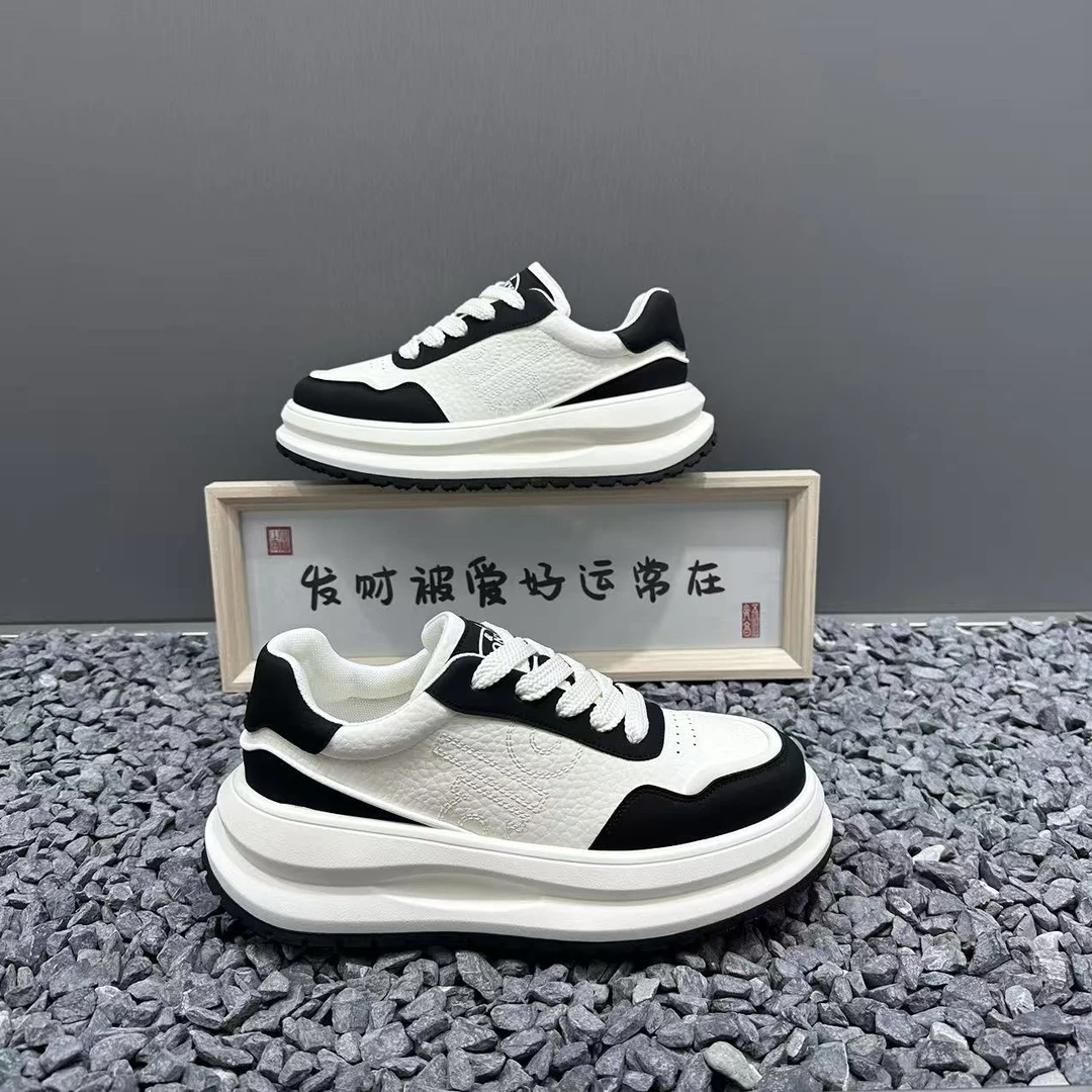 新款男士简约百搭时尚厚底皮面休闲鞋舒适软底低帮潮流韩版男鞋