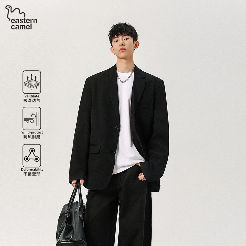 东方骆驼休闲西装男款秋季高级感痞帅正装外套宽松英伦风男士西服