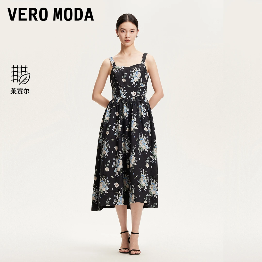 Vero Moda连衣裙女新款印花设计吊带A字连衣裙百搭洋气32517A015