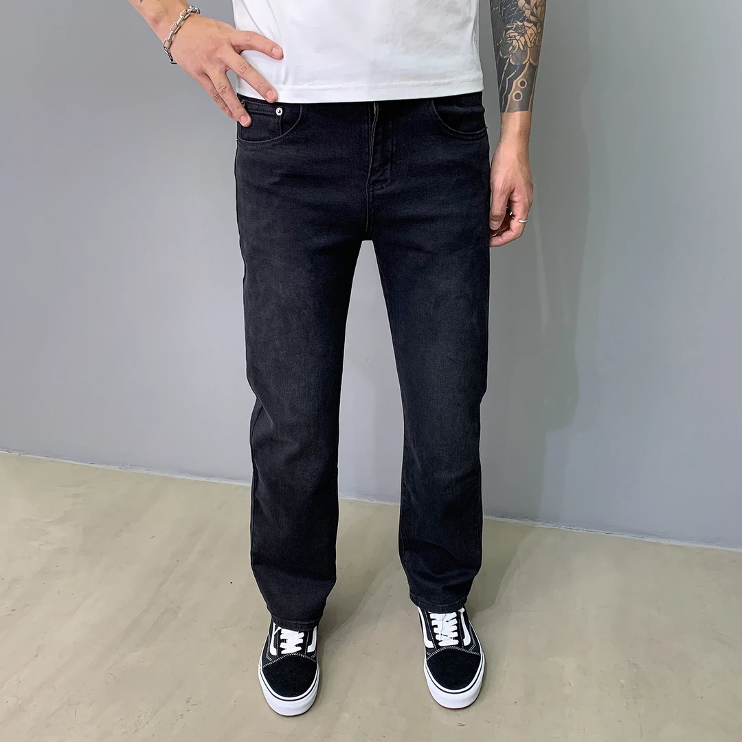 水洗黑色休闲直筒牛仔裤男2025秋冬新款高端潮流做旧百搭韩版长裤