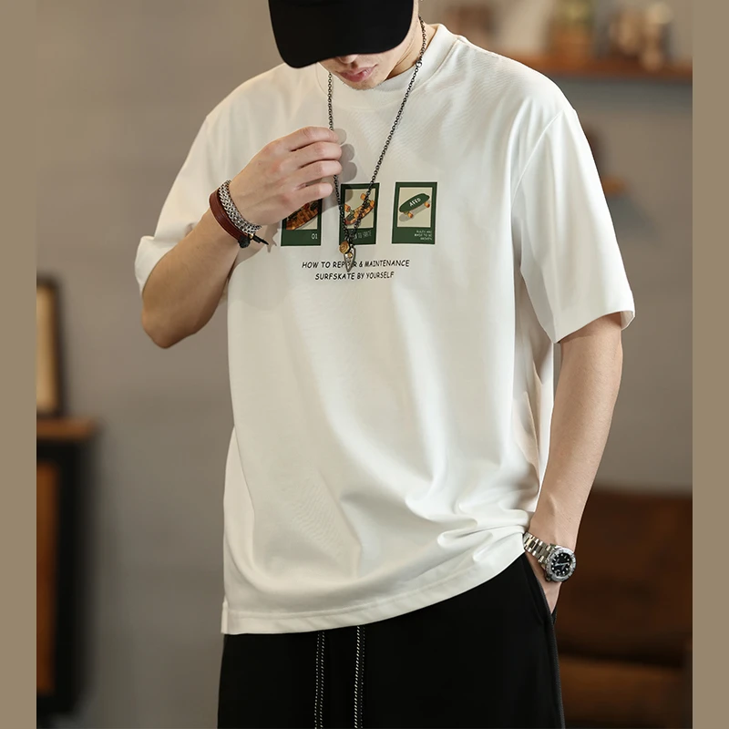 MR.MUDI/穆迪先生美式短袖T恤男士夏季新款潮牌印花宽松圆领体恤