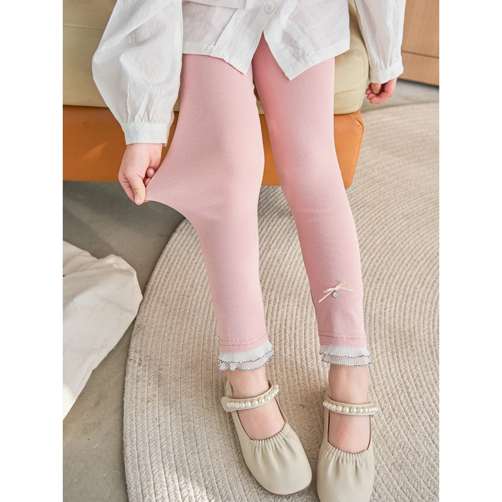 新款春秋女童裤子 韩版女童打底裤公主风 美丽笑脸蝴蝶结裤子女童