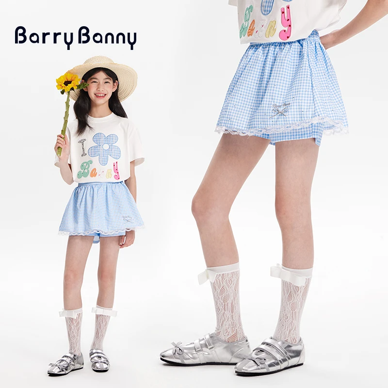 BarryBanny女童蕾丝半身裙2025夏季新款儿童纯色蓬蓬裙女孩裙裤