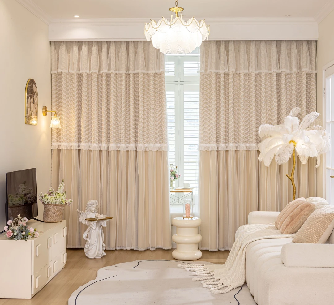 法式轻奢双层布纱一体小雏菊刺绣遮光窗帘适用于客厅卧室