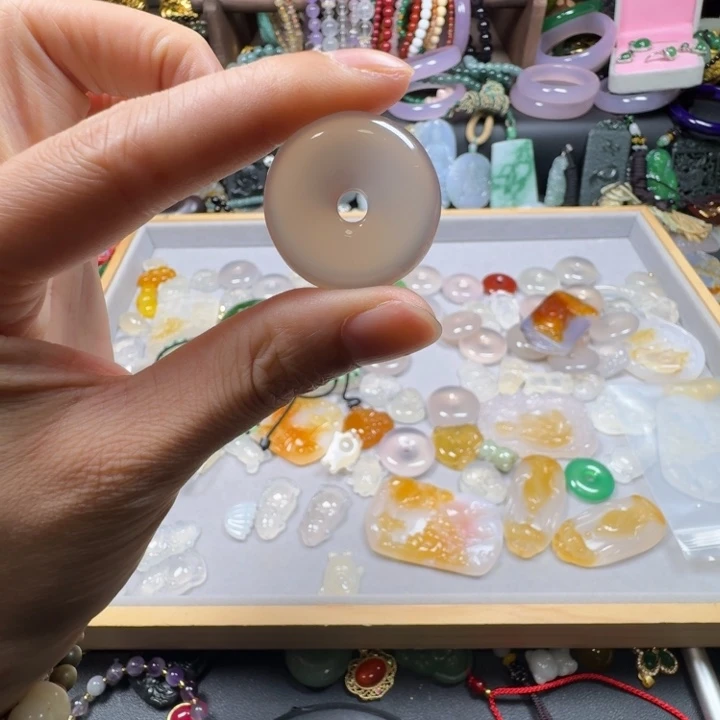 未镶嵌吊坠(赠链)玛瑙/玉髓冰透平安扣吊坠