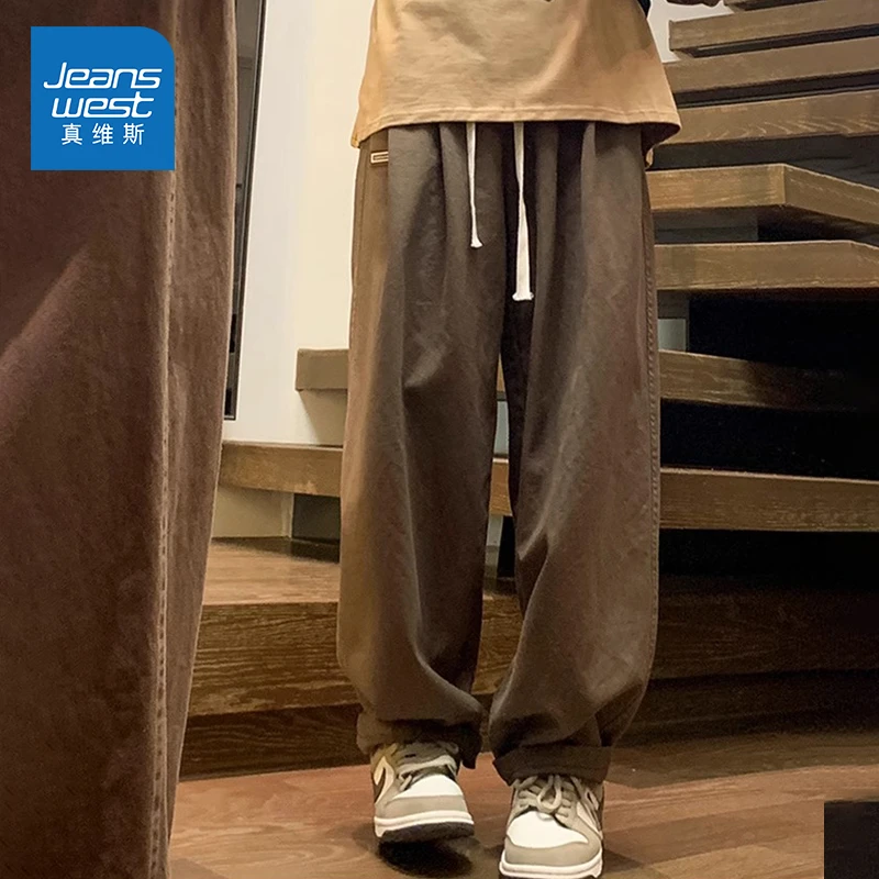 Jeanswest/真维斯男生潮流美式百搭休闲裤夏季宽松复古高街阔腿裤