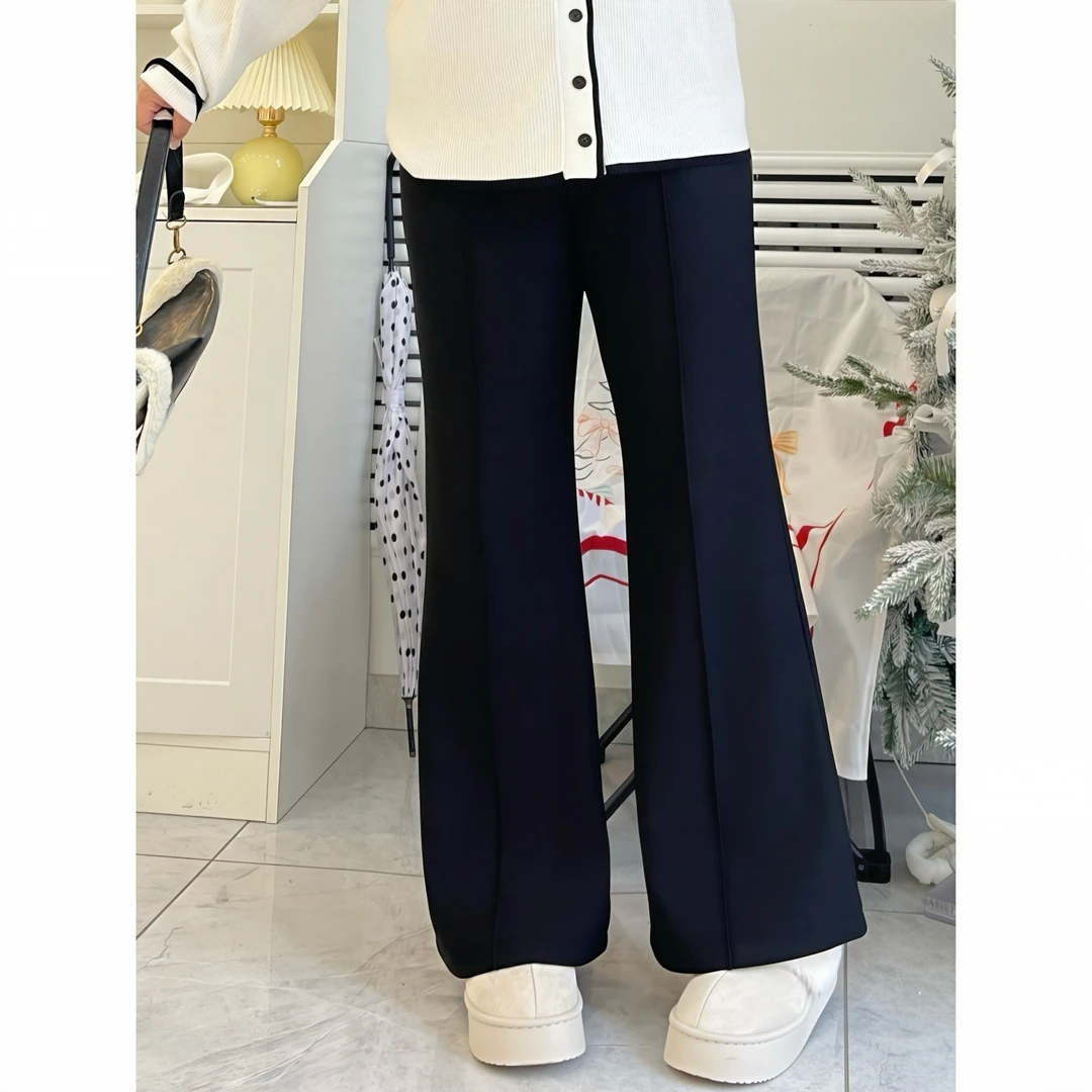 花契“焦糖焙茶”大码女装冬季简约200斤胖mm加绒微喇休闲裤4371-C