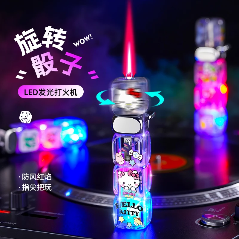炫酷旋转新款爆闪发财透明创意骰子充气夜光防风打火机稀奇古怪