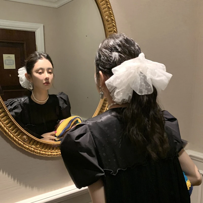 网纱大号波点大肠发圈高级感优雅气质超大蕾丝发圈头绳女头花发饰