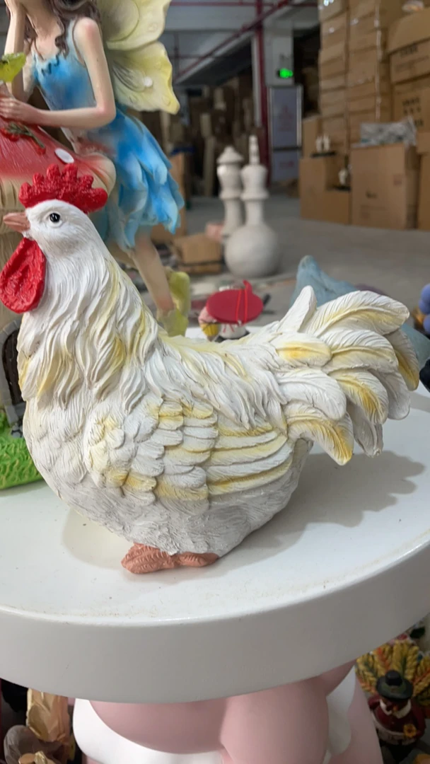 创意树脂白色公鸡摆件