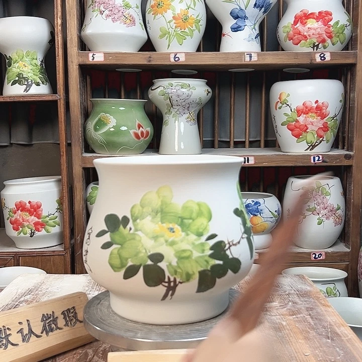 摆件高20口20绿绿绿牡丹陶瓷新款陶瓷