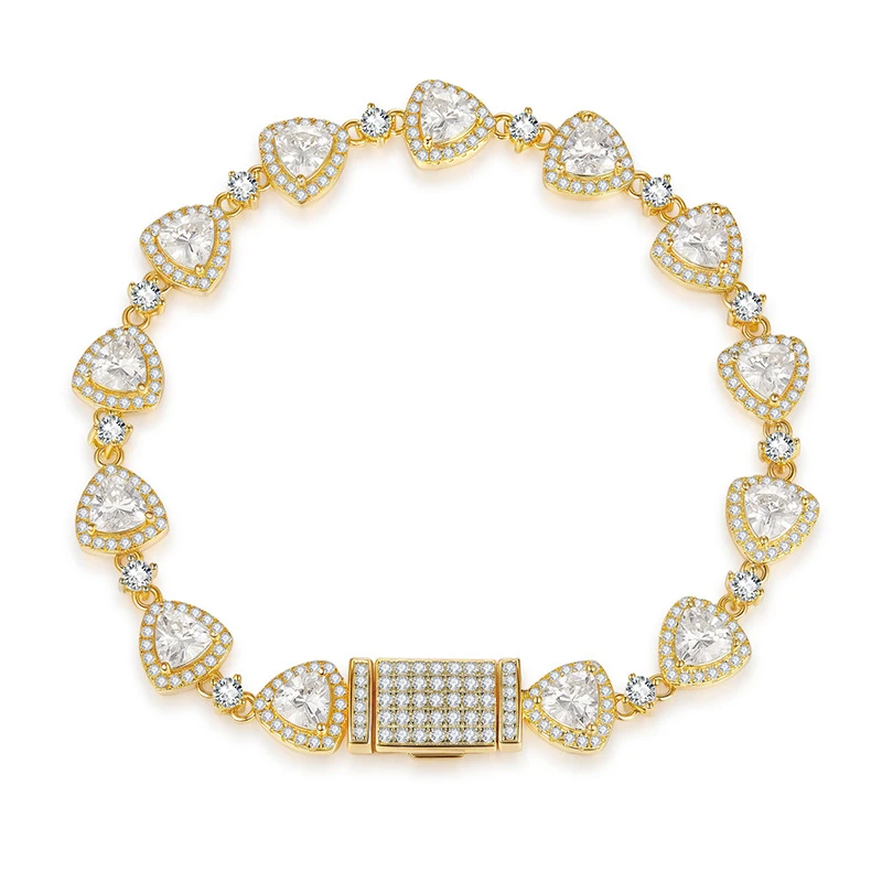 925银莫桑石手链 新款古巴链手链潮流时尚嘻哈hiphop风满钻闪亮金