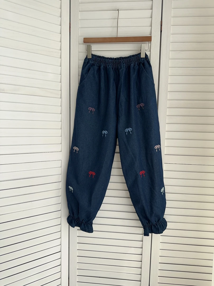 可衣-【彩色蝴蝶】森系春新款牛仔裤灯笼裤胖mm显瘦