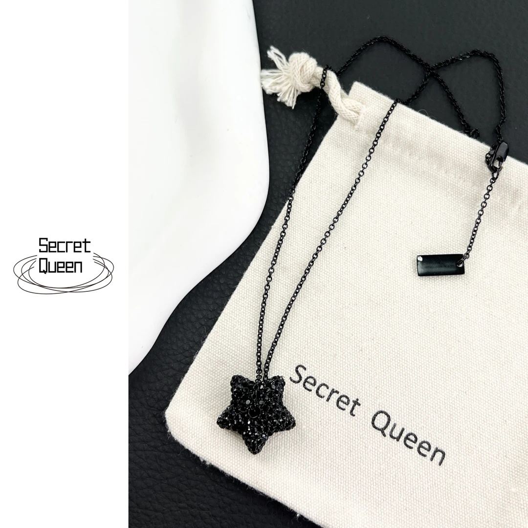 铜合金项链 小众设计立体满锆枪黑星星项链C101