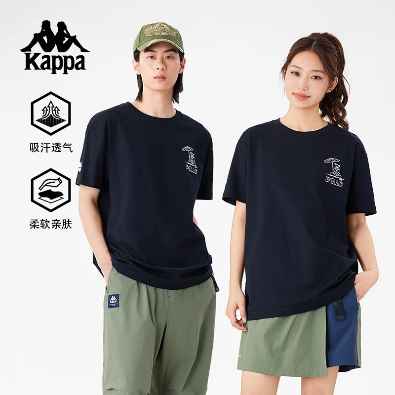 Kappa/卡帕 休闲舒适圆领短袖t恤简约纯棉短袖春夏时尚印花上衣