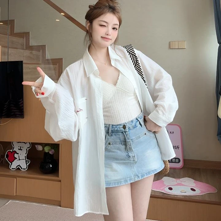 2025新款舒适口袋刺绣莱赛尔薄款防晒衬衫透气外套女休闲防晒外套