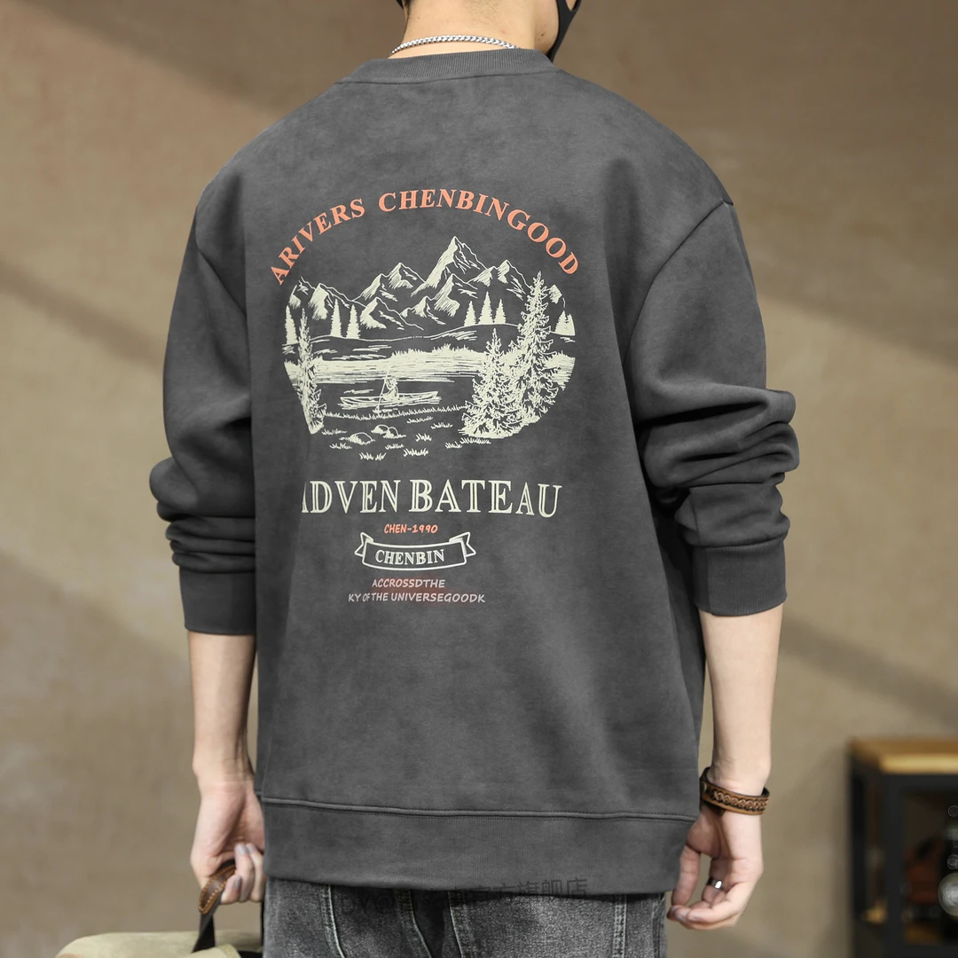 美式扎染复古重磅360g卫衣男春秋潮牌户外宽松上衣男士印花体恤男