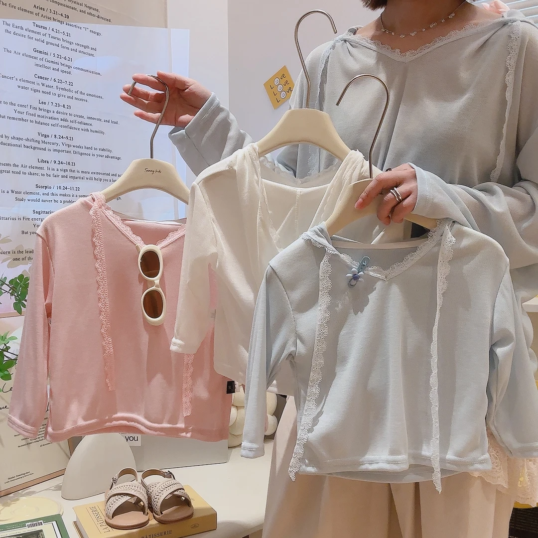 【夏日多巴胺】夏季新款连帽韩版蕾丝花边时尚上衣小女宝薄款防晒