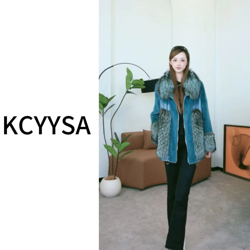 KCYYSA2026新款设计师轻奢气质冬季保暖水貂银狐皮毛92075