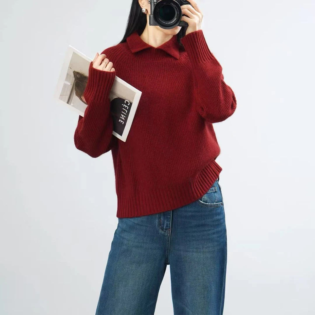 【运费补贴】568羊毛针织衫新款韩版时尚减龄翻领显瘦套头宽松毛衣