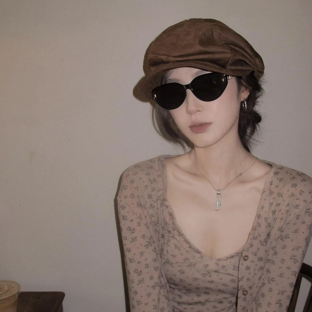 CanaryKiss复古褶皱云朵贝雷帽女文艺报童帽大头围显脸小画家帽子