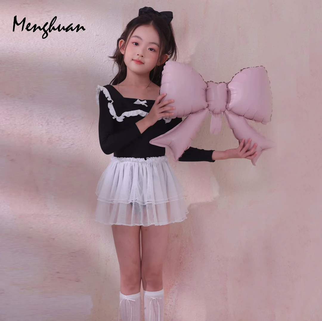 萌焕秋冬新款学院风儿童长袖舞蹈服女童芭蕾舞裙连体练功服