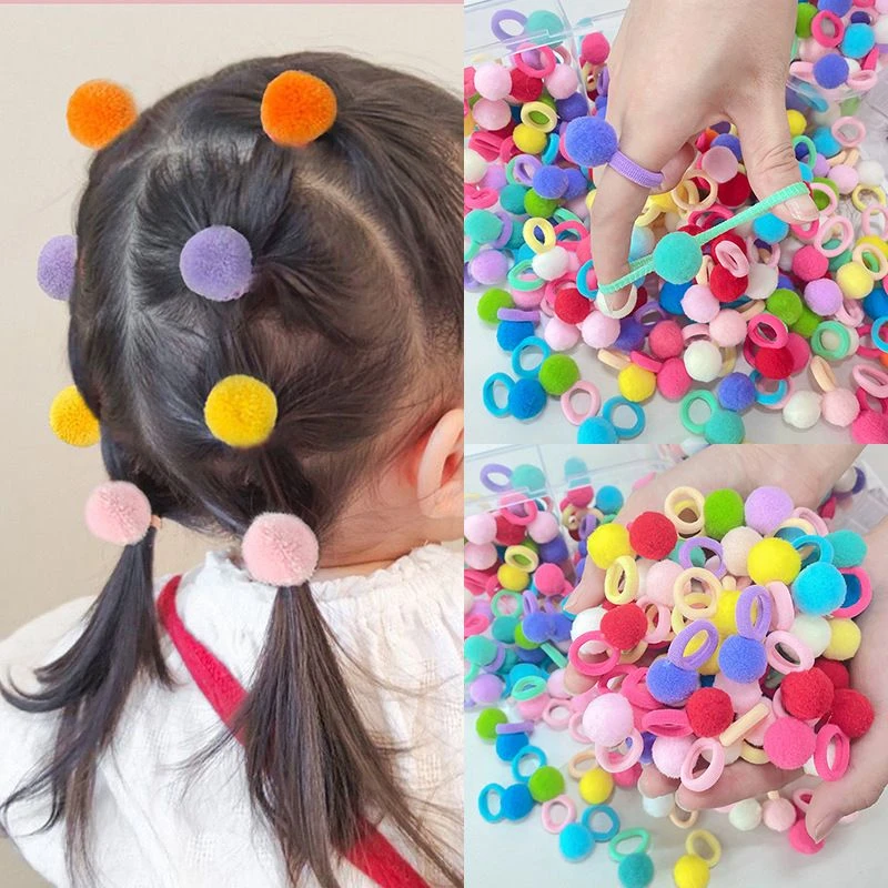 秋冬新品女孩彩色毛球发绳超萌橡皮筋幼儿园女童可爱发圈高弹头饰