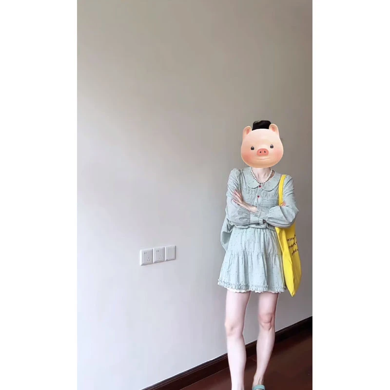 茶歇法式初恋奶甜小个子碎花长袖衬衫上衣高腰显瘦休闲半裙两件套