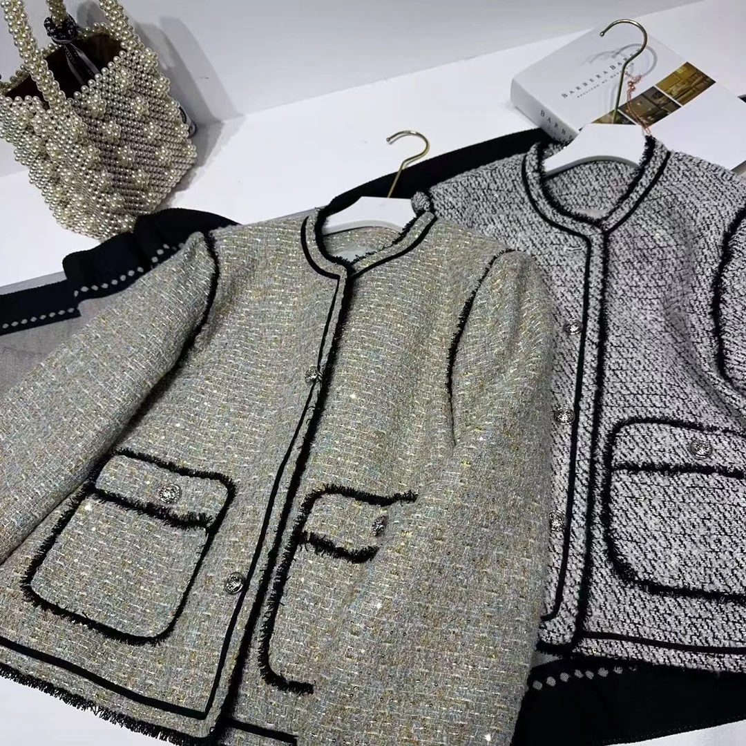 L胸102长54长袖轻熟欧式女圆领短外套高级感上衣轻奢休闲 8178