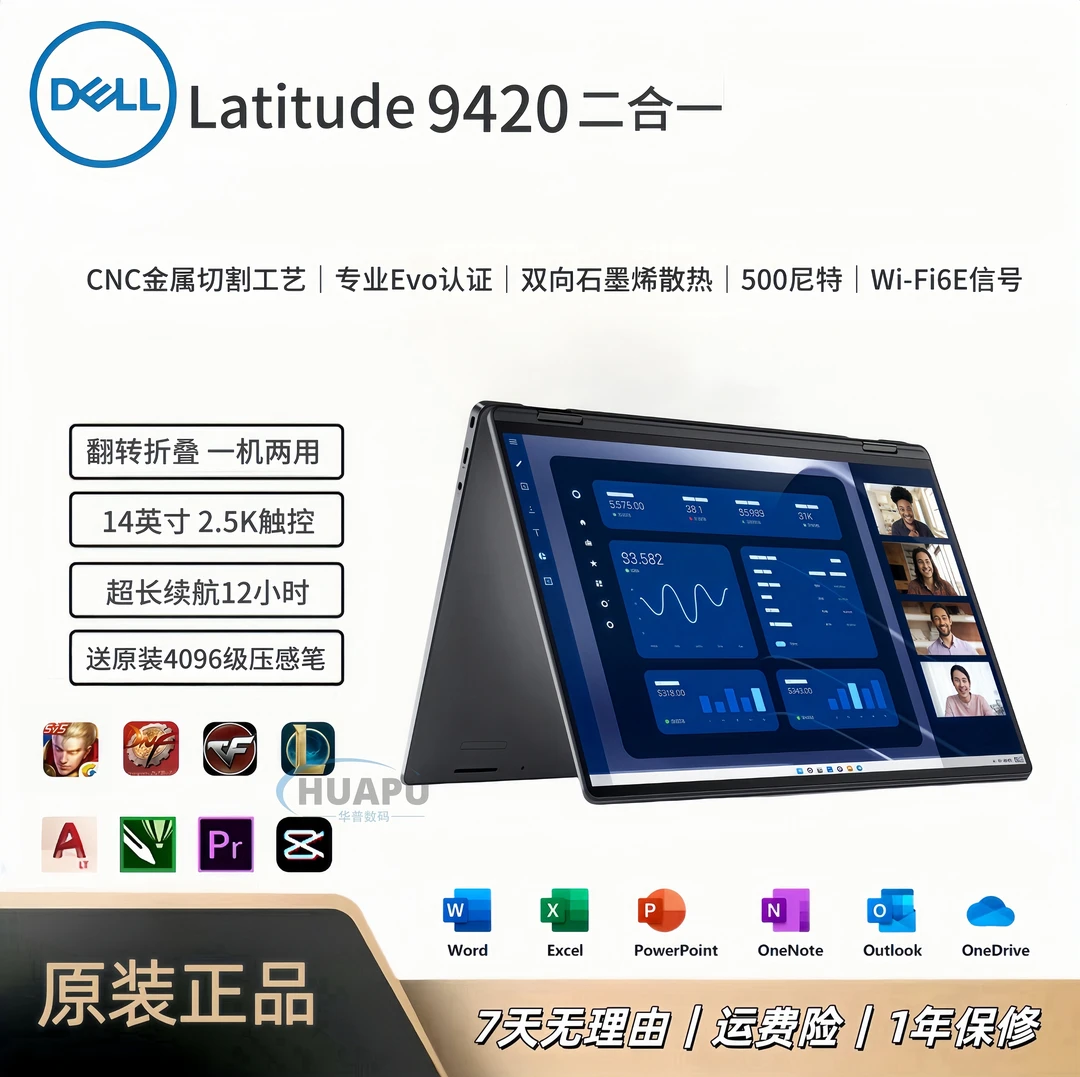 95新 Dell/戴尔 9420旗舰系列二合一14英寸2.5K触控办公设计华普