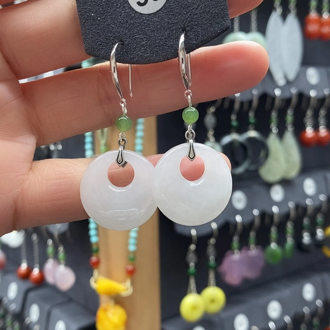 和田玉银S925镶嵌耳饰