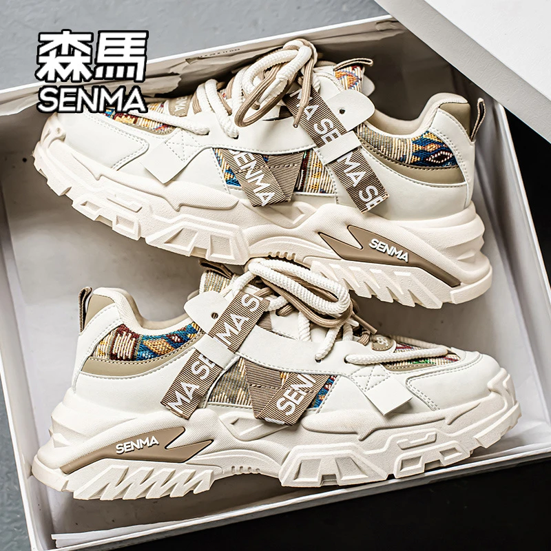 SENMA/森马男鞋冬季透气休闲跑步运动鞋高级感老爹鞋厚底增高潮鞋