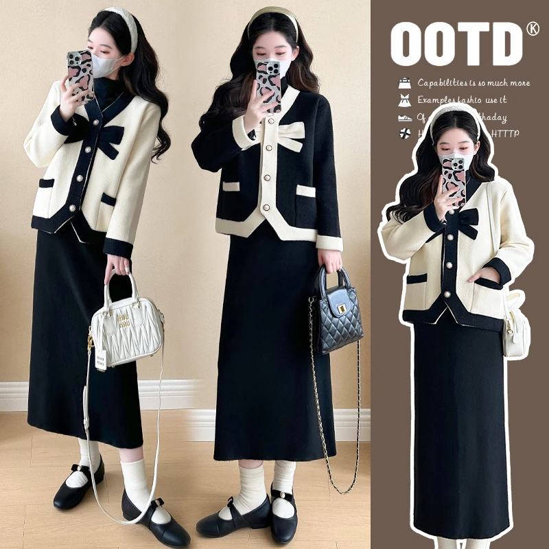 孕妇连衣裙秋冬2024新款爆款小香针织毛衣韩版时尚款气质显瘦裙子