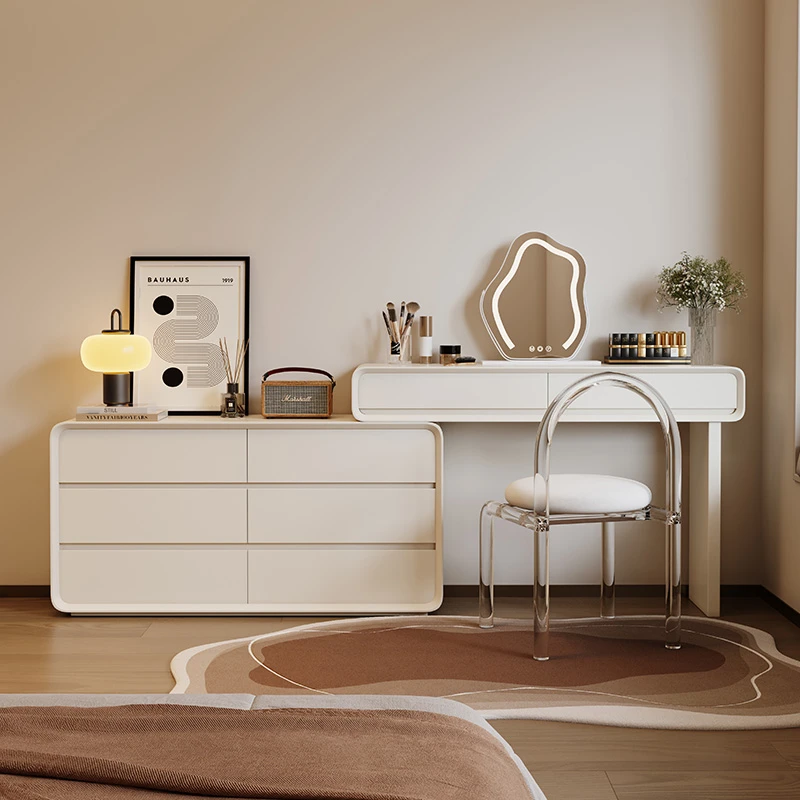 网红爆款实木烤漆梳妆台化妆台简约家用斗柜一体可伸缩化妆桌