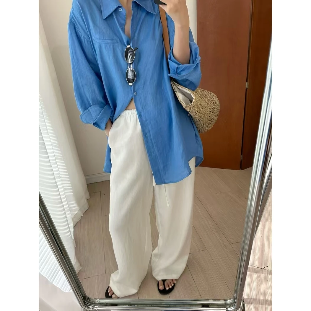 杰瑞【浅相思】肌理感100亚麻宽松薄款直筒裤复古百搭休闲阔腿裤女