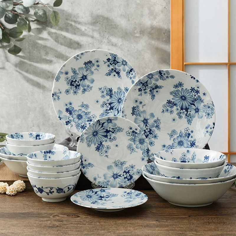 【套餐】花集釉下彩日式碗盘餐具高颜值家用陶瓷餐具盘子碗碟组合