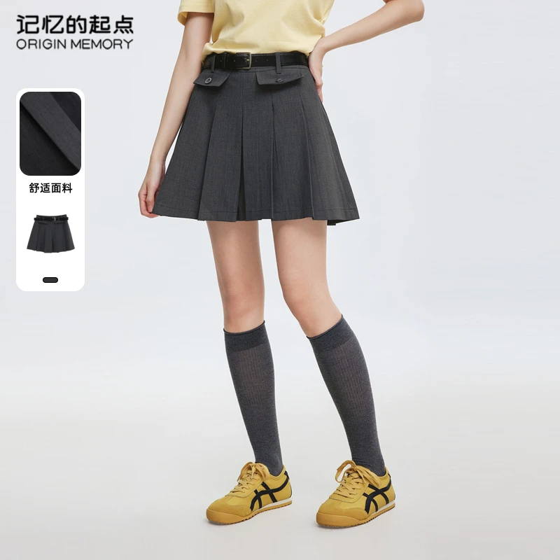 记忆的起点时尚a字短裙女2025夏季气质百褶半身裙子69GX65017W