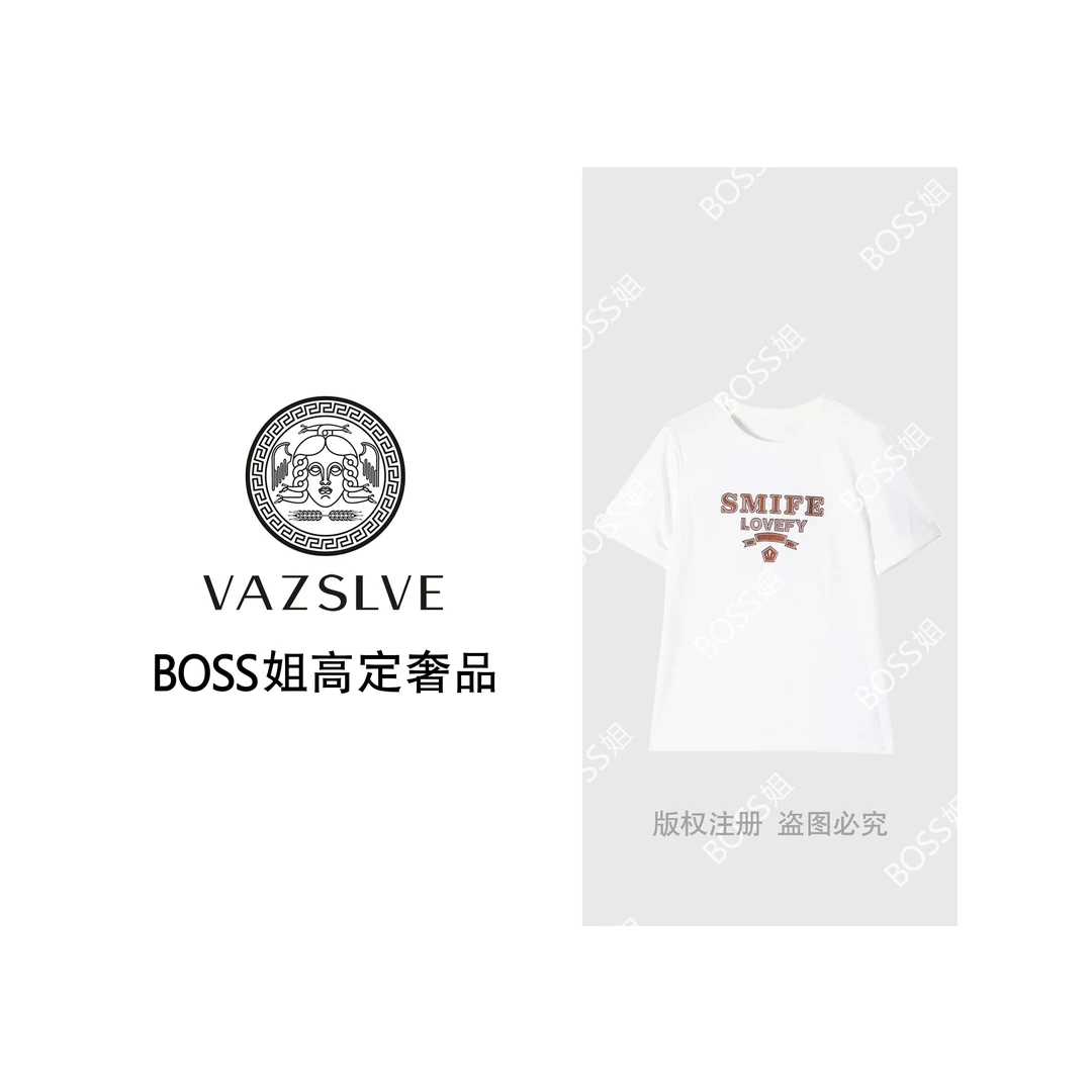 VAZSLVE/原创设计 简约字母圆领气质百搭显瘦短袖T恤 W60083-A