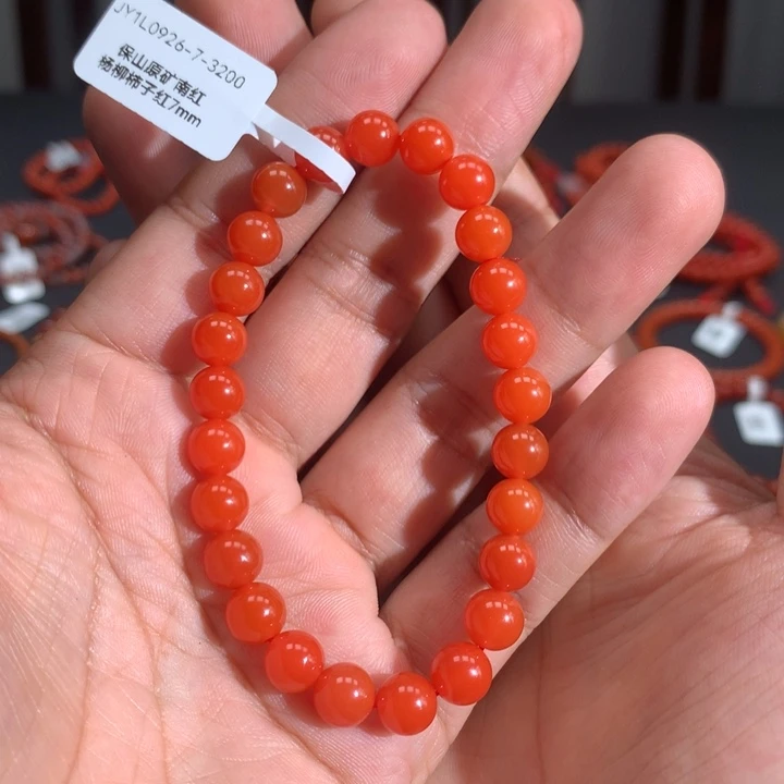南红玛瑙未镶嵌手串保山三眼井柿子红7mm