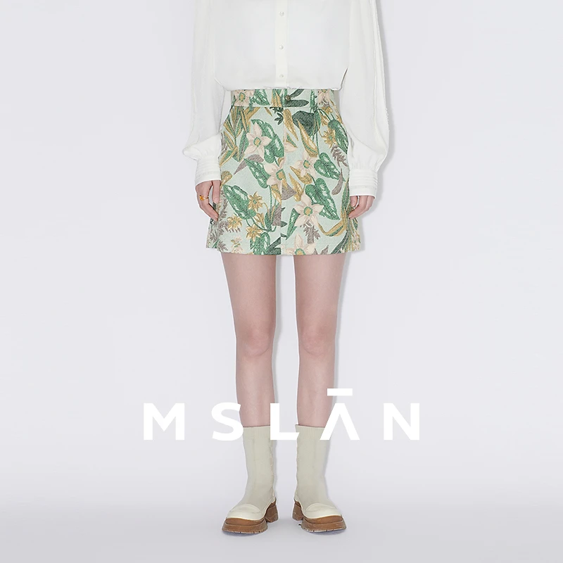 MSLAN【商场同款】春季新款复古印花短裙MFCE8109