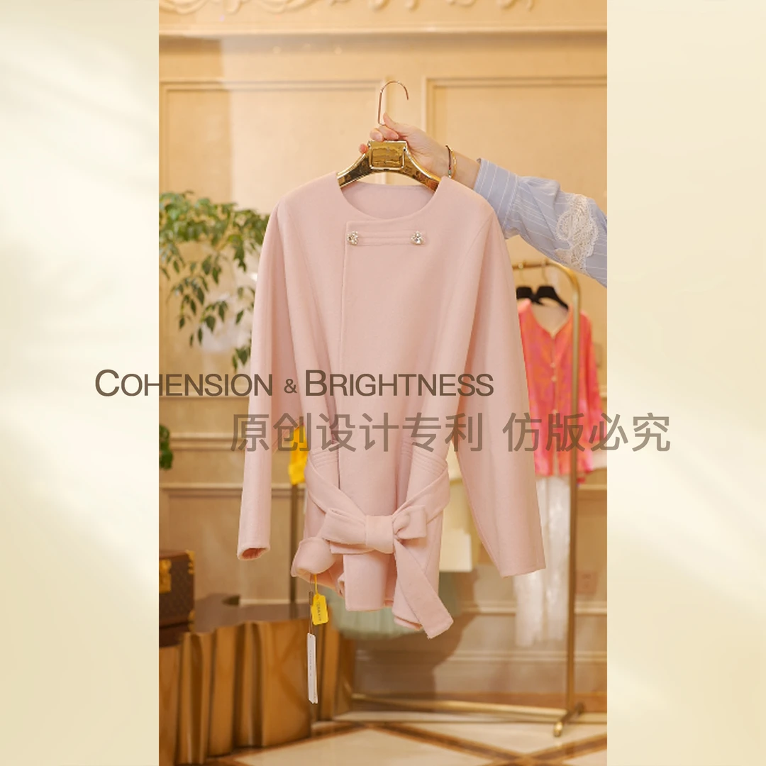 凝慧真的好【栀子花开】秋冬法式千金风保暖系带毛呢外套DQ021