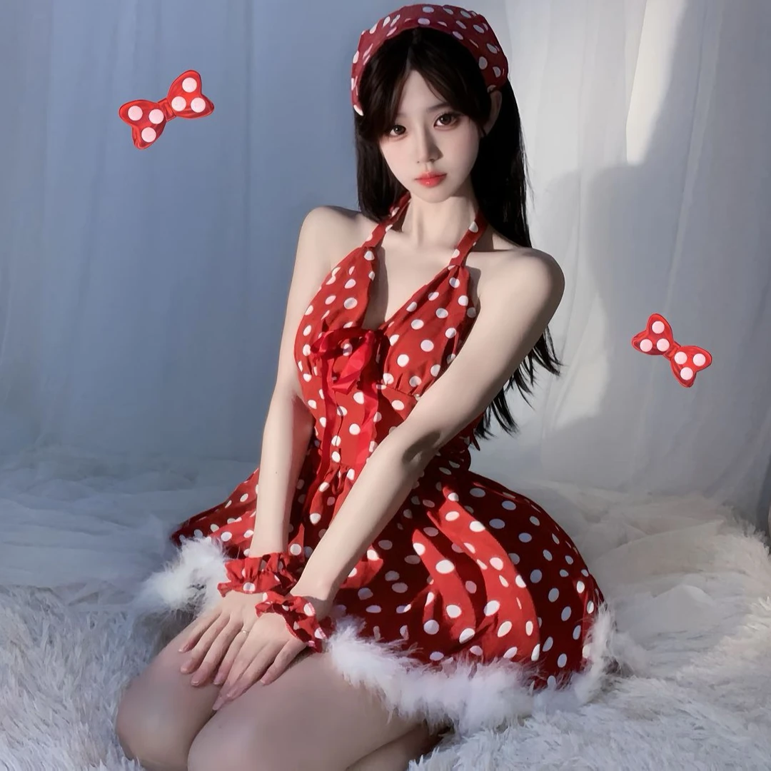 瑰云情趣内衣圣诞情趣战袍睡裙娇娇梦露新年战袍波点法式仙子套装