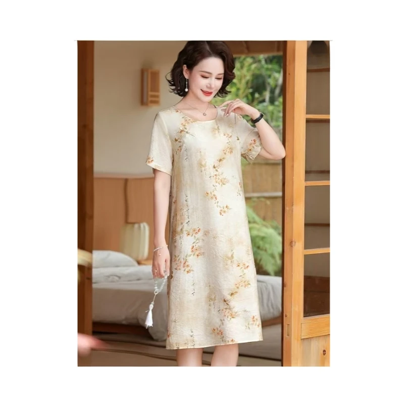 9777-夏季新款新中式国风旗袍改良版短袖气质妈妈装连衣裙（A仓）