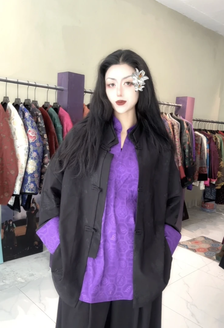 【朝圣者】女士外套开衫休闲黑色花纹