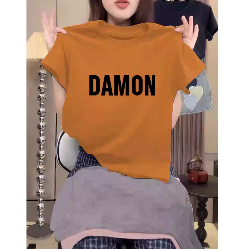 2025新款正肩圆领短袖t恤女时尚百搭洋气高级南瓜橘色上衣夏季潮